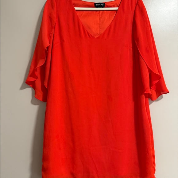 Bebe Bright Orange Flutter Sleeve Mini Dress - Picture 1 of 3